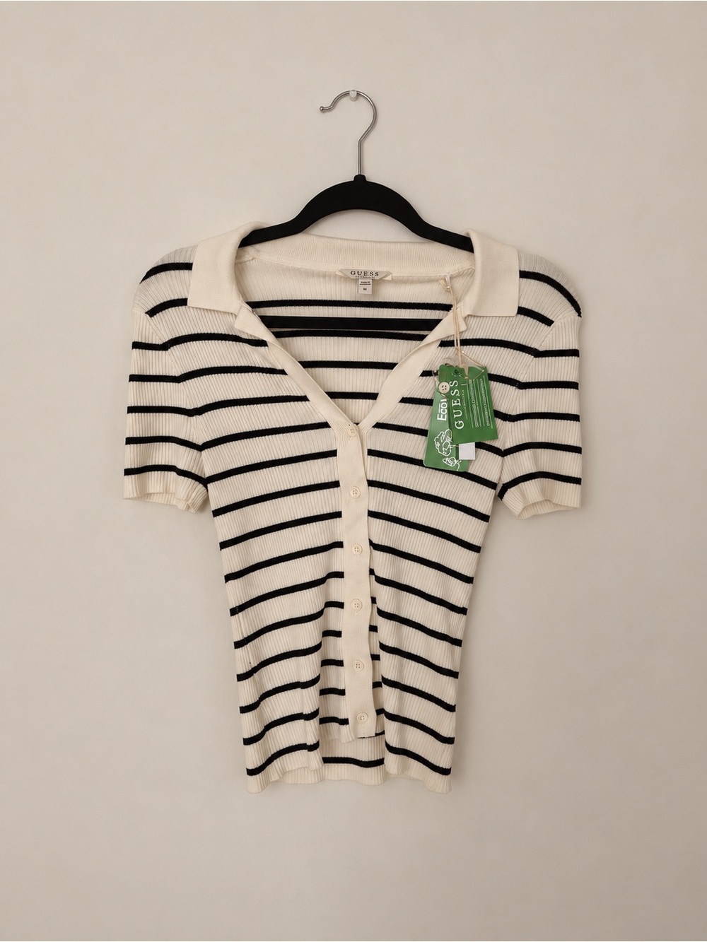 Striped Ribbed Button-Front Polo Top - Picture 2 of 3